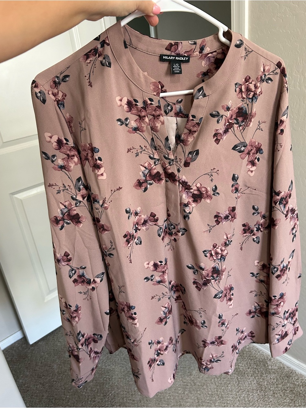 Hilary Radley Mauve-Pink Floral Long Sleeve Blouse
